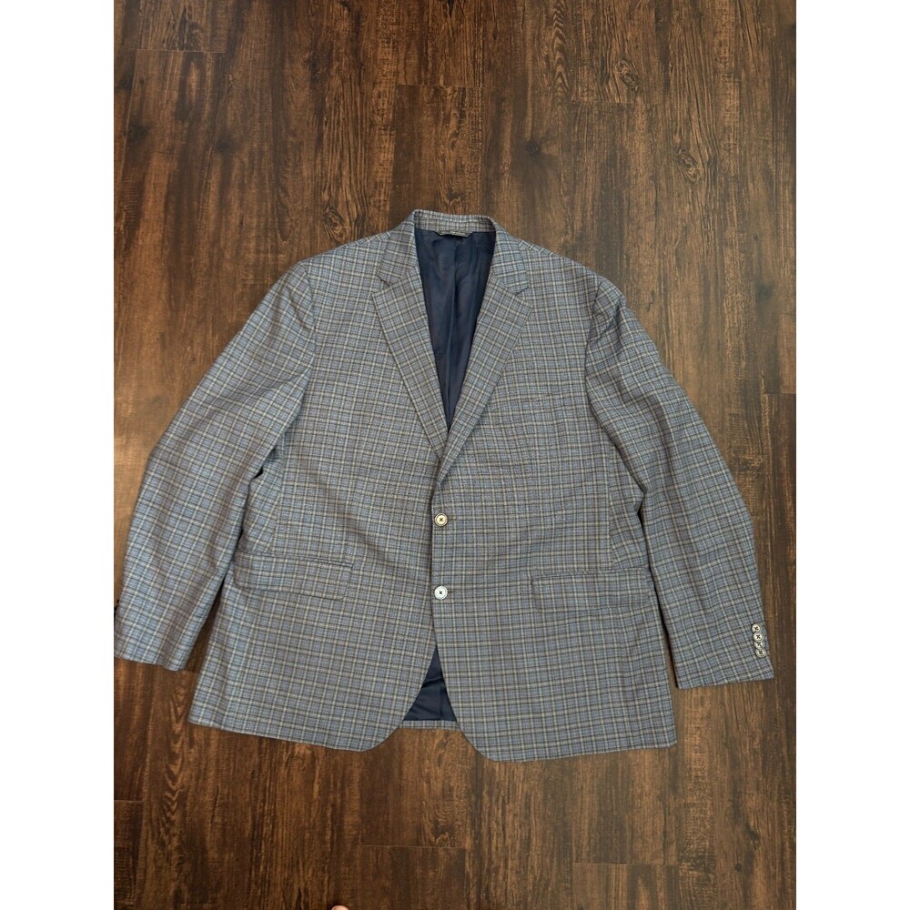 DAVID DONOHUE Blue Plaid Sport Coat Suit Blazer 48R Wool Arnold SPJ
